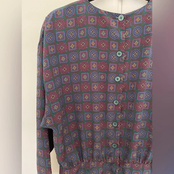 Vintage Jos. A. Bank Geometric Long Sleeve Maxi Dress | L - Picture 6 of 7